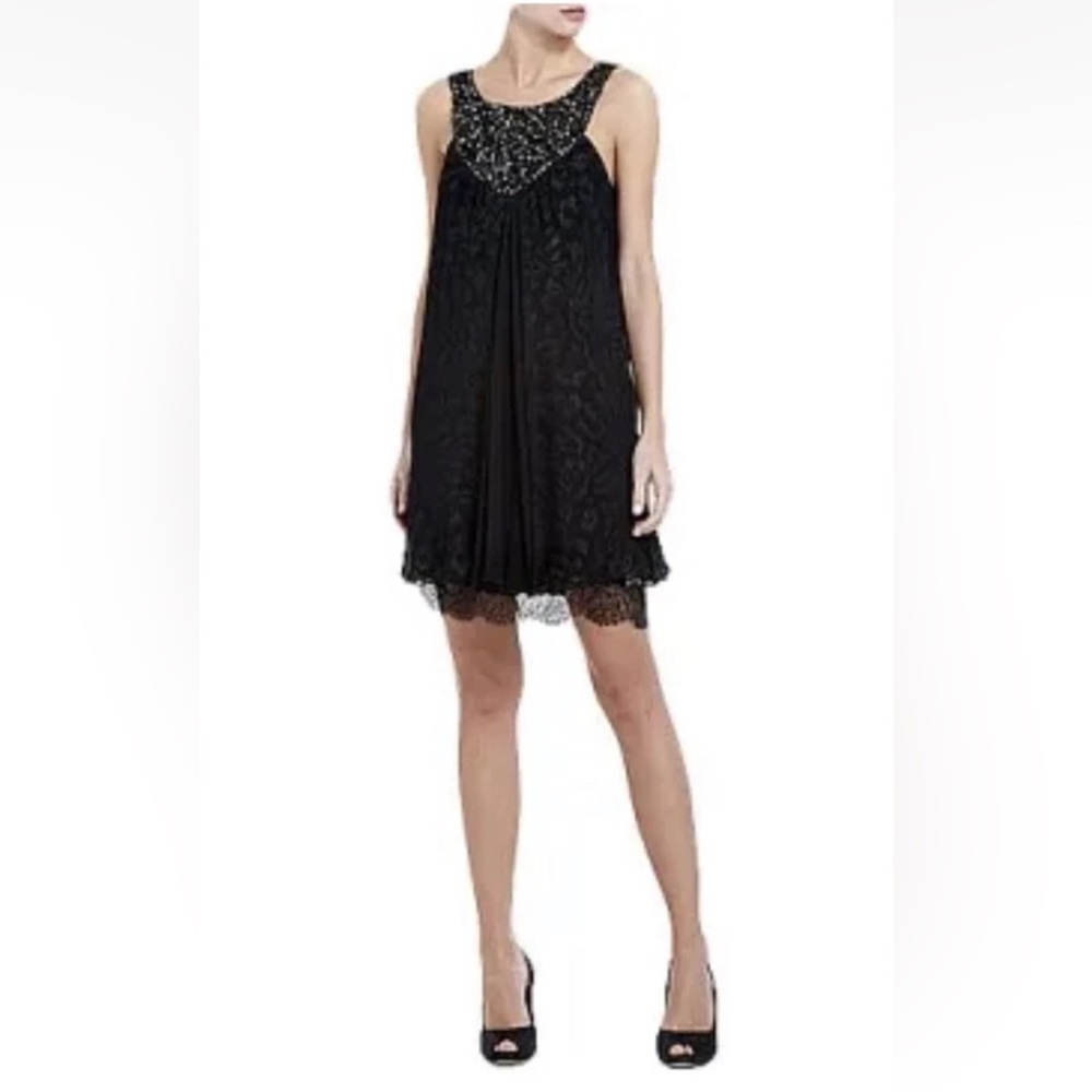 BCBGMaxAzria Women’s 2 Black Tulle Beaded Bodice Dress